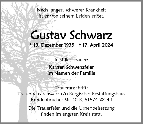 Anzeige von Gustav Schwarz von  Anzeigen Echo 