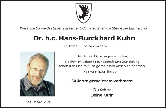 Anzeige von Hans-Burckhard Kuhn von Kölner Stadt-Anzeiger / Kölnische Rundschau / Express