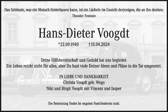 Anzeige von Hans-Dieter Voogdt von Kölner Stadt-Anzeiger / Kölnische Rundschau / Express