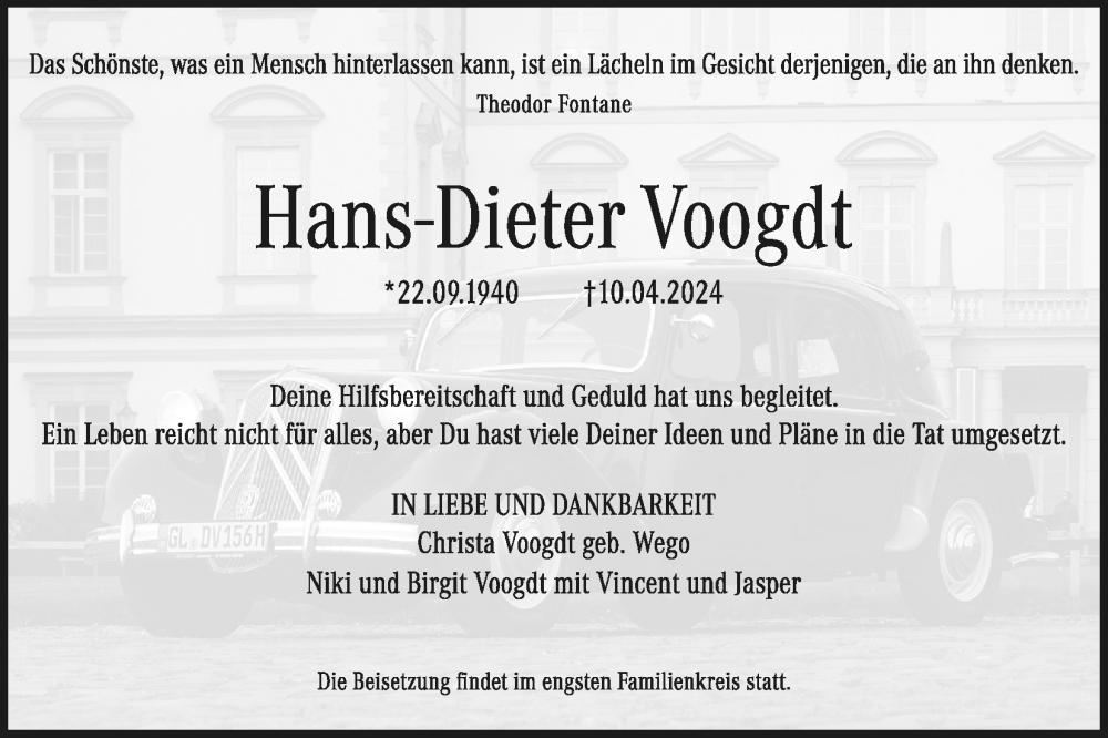  Traueranzeige für Hans-Dieter Voogdt vom 20.04.2024 aus Kölner Stadt-Anzeiger / Kölnische Rundschau / Express