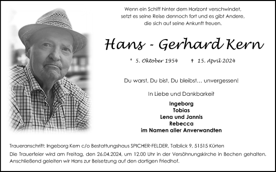 Anzeige von Hans-Gerhard Kern von Kölner Stadt-Anzeiger / Kölnische Rundschau / Express
