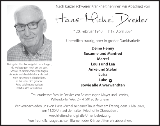 Anzeige von Hans-Michel Drexler von  Werbepost 