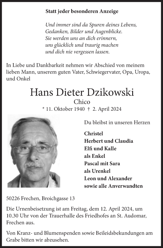 Anzeige von Hans Dieter Dzikowski von  Wochenende 
