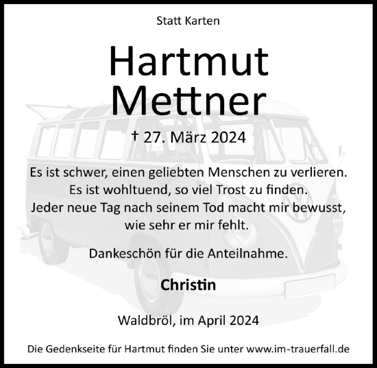 Anzeige von Hartmut Mettner von  Lokalanzeiger 