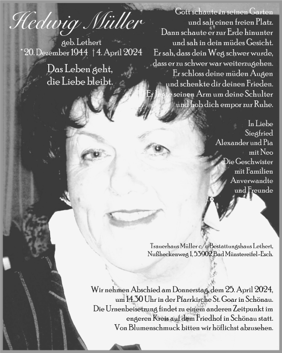 Anzeige von Hedwig Müller von  Blickpunkt Euskirchen 