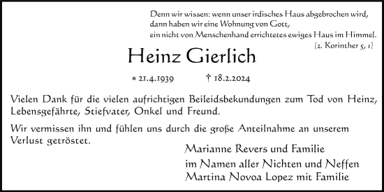 Anzeige von Heinz Gierlich von  Schlossbote/Werbekurier 