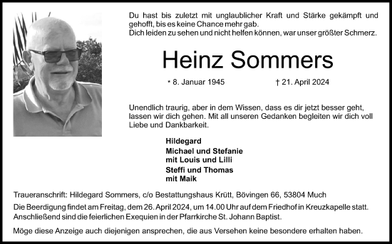 Anzeige von Heinz Sommers von Kölner Stadt-Anzeiger / Kölnische Rundschau / Express