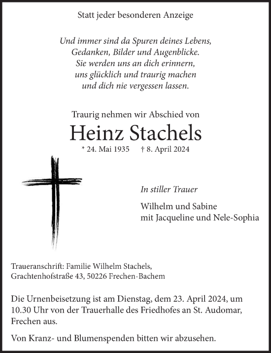 Anzeige von Heinz Stachels von  Wochenende 