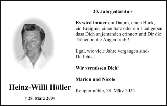 Anzeige von Heinz-Willi Höller von Kölner Stadt-Anzeiger / Kölnische Rundschau / Express