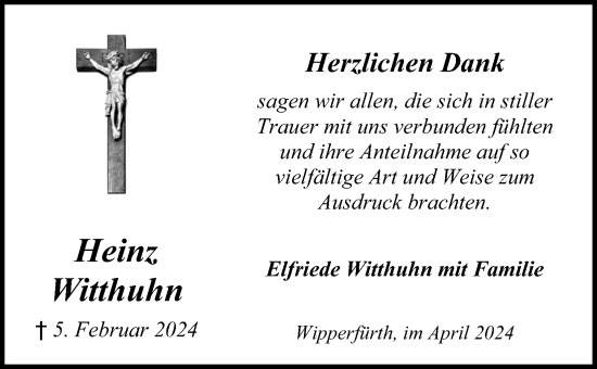 Anzeige von Heinz Witthuhn von Kölner Stadt-Anzeiger / Kölnische Rundschau / Express
