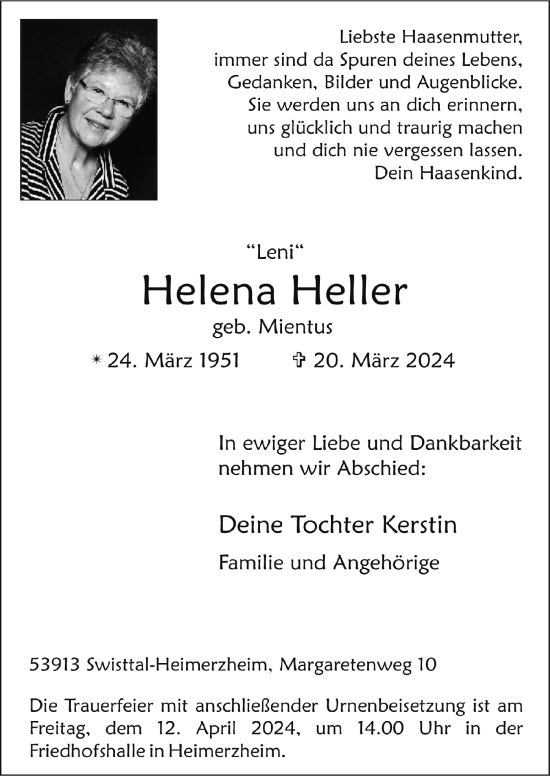 Anzeige von Helena Heller von  Schaufenster/Blickpunkt 