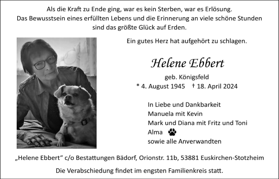 Anzeige von Helene Ebbert von  Blickpunkt Euskirchen 
