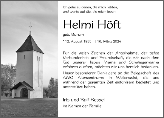 Anzeige von Helmi Höft von  Blickpunkt Euskirchen 