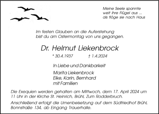 Anzeige von Helmut Liekenbrock von  Schlossbote/Werbekurier 