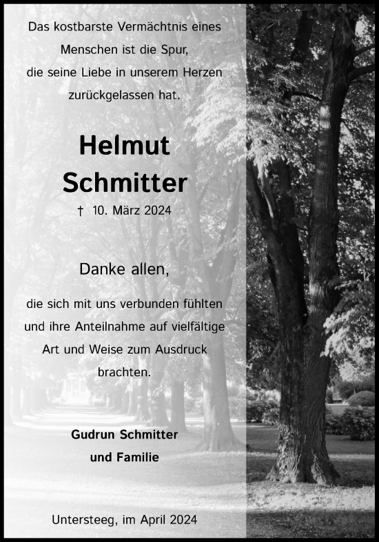 Anzeige von Helmut Schmitter von Kölner Stadt-Anzeiger / Kölnische Rundschau / Express