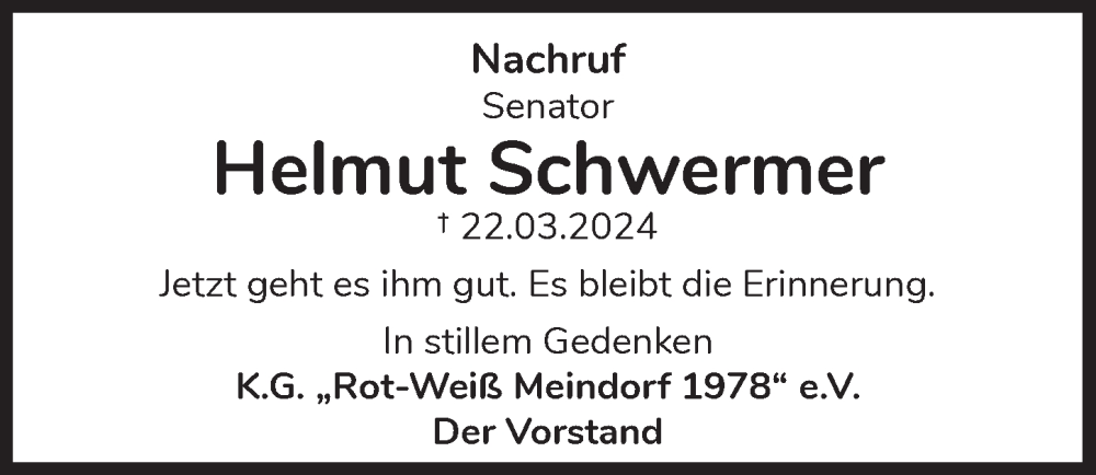  Traueranzeige für Helmut Schwermer vom 19.04.2024 aus  Extra Blatt 