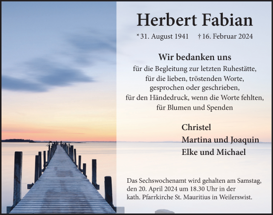 Anzeige von Herbert Fabian von  Blickpunkt Euskirchen 