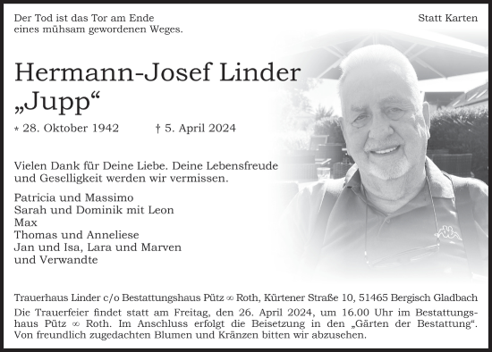 Anzeige von Hermann-Josef Linder von  Bergisches Handelsblatt 