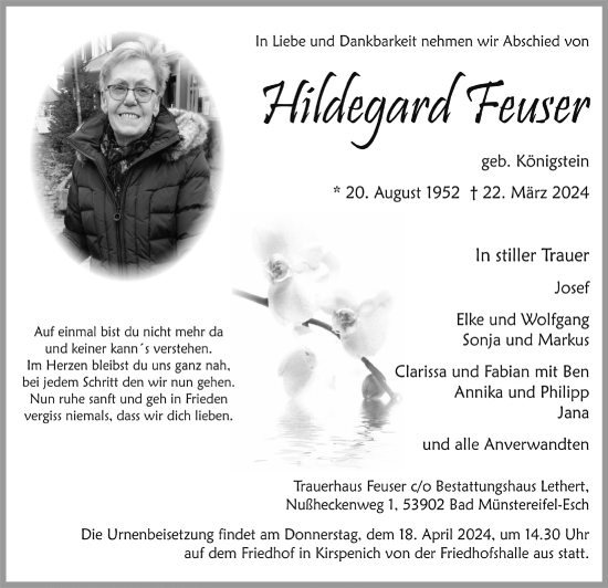 Anzeige von Hildegard Feuser von  Blickpunkt Euskirchen 