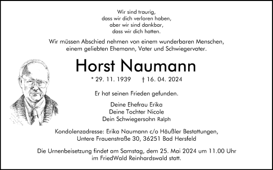 Anzeige von Horst Naumann von Kölner Stadt-Anzeiger / Kölnische Rundschau / Express