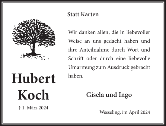 Anzeige von Hubert Koch von  Schlossbote/Werbekurier 