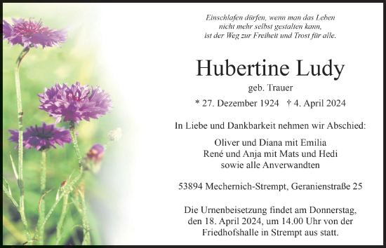 Anzeige von Hubertine Ludy von  Blickpunkt Euskirchen 