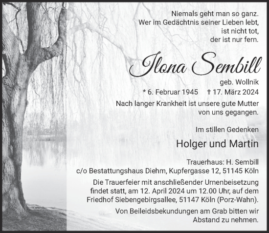 Anzeige von Ilona Sembill von  EXPRESS - Die Woche 