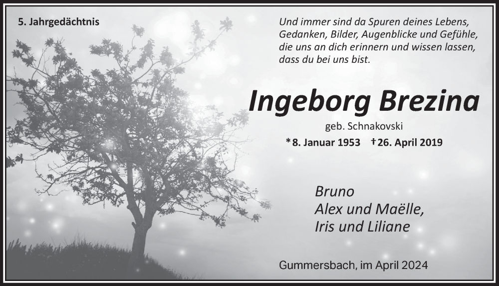  Traueranzeige für Ingeborg Brezina vom 18.07.2023 aus  Anzeigen Echo 