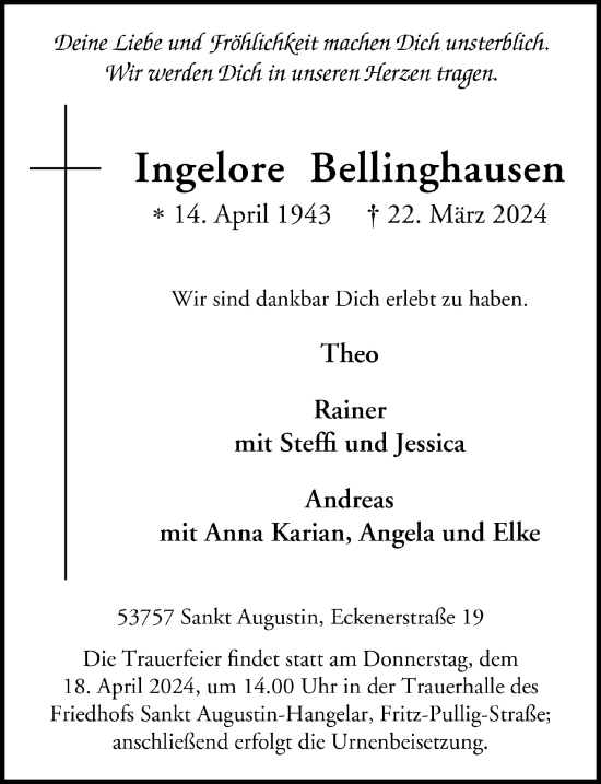 Anzeige von Ingelore Bellinghausen von  Extra Blatt 