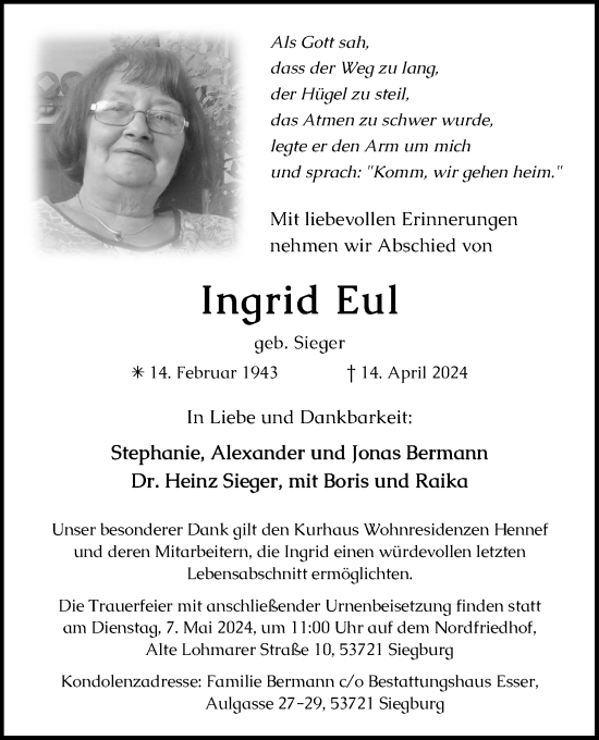 Anzeige von Ingrid Eul von Kölner Stadt-Anzeiger / Kölnische Rundschau / Express
