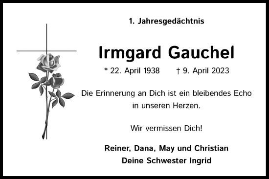 Anzeige von Irmgard Gauchel von Kölner Stadt-Anzeiger / Kölnische Rundschau / Express