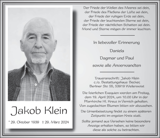 Anzeige von Jakob Klein von  Blickpunkt Euskirchen 