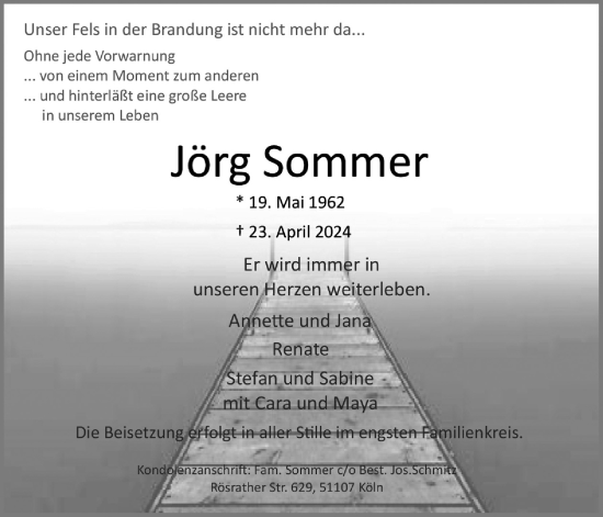 Anzeige von Jörg Sommer von Kölner Stadt-Anzeiger / Kölnische Rundschau / Express