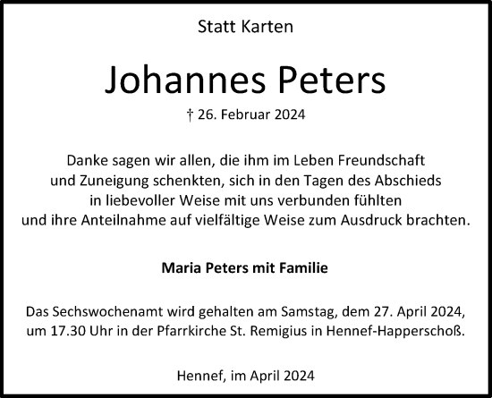 Anzeige von Johannes Peters von Kölner Stadt-Anzeiger / Kölnische Rundschau / Express