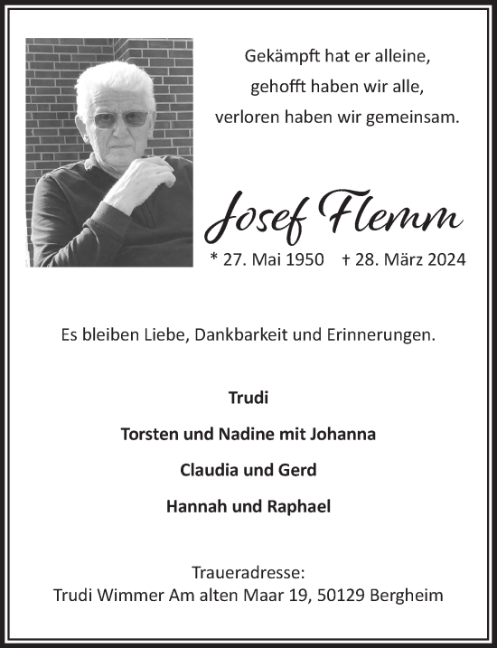 Anzeige von Josef Flemm von  Werbepost 