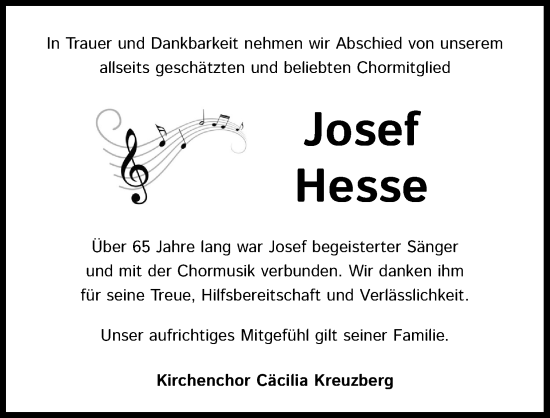 Anzeige von Josef Hesse von Kölner Stadt-Anzeiger / Kölnische Rundschau / Express
