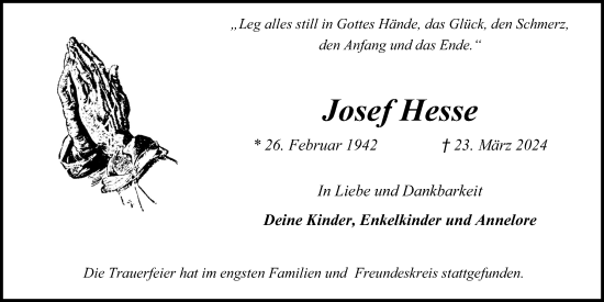 Anzeige von Josef Hesse von Kölner Stadt-Anzeiger / Kölnische Rundschau / Express