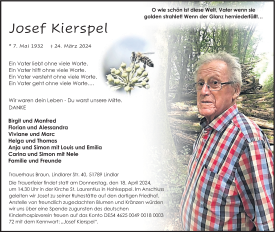 Anzeige von Josef Kierspel von Kölner Stadt-Anzeiger / Kölnische Rundschau / Express