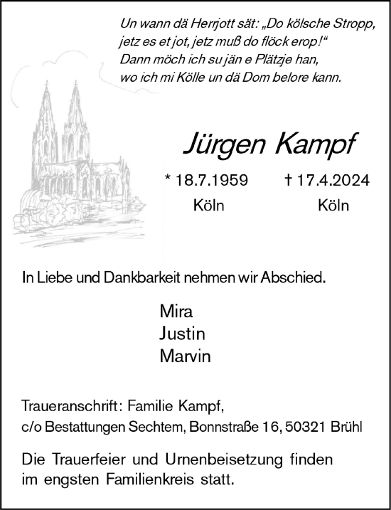 Anzeige von Jürgen Kampf von  Schlossbote/Werbekurier 