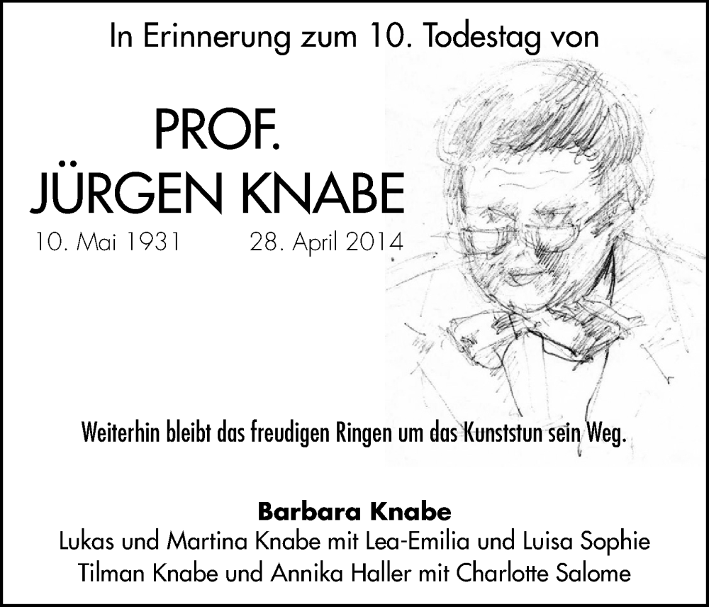  Traueranzeige für Jürgen Knabe vom 27.04.2024 aus Kölner Stadt-Anzeiger / Kölnische Rundschau / Express