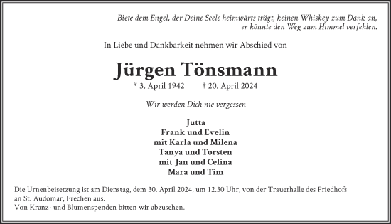 Anzeige von Jürgen Tönsmann von  Wochenende  Schlossbote/Werbekurier 