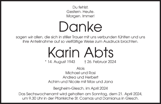Anzeige von Karin Abts von  Werbepost 