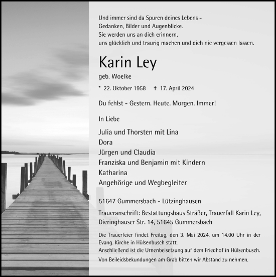 Anzeige von Karin Ley von  Anzeigen Echo 