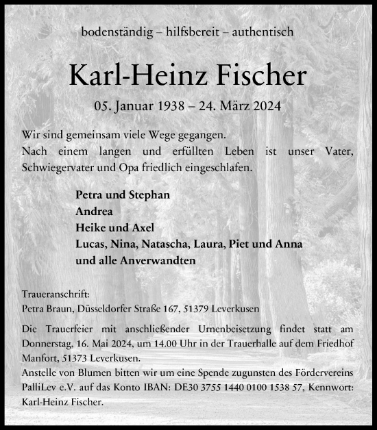 Anzeige von Karl-Heinz Fischer von Kölner Stadt-Anzeiger / Kölnische Rundschau / Express