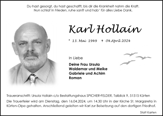Anzeige von Karl Hollain von  Bergisches Handelsblatt 