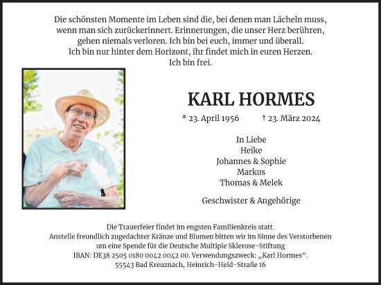 Anzeige von Karl Hormes von Kölner Stadt-Anzeiger / Kölnische Rundschau / Express