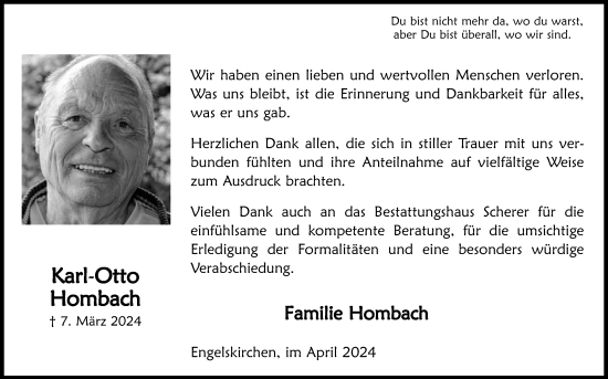 Anzeige von Karl-Otto Hombach von Kölner Stadt-Anzeiger / Kölnische Rundschau / Express