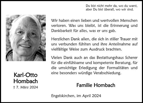 Anzeige von Karl-Otto Hombach von  Anzeigen Echo 