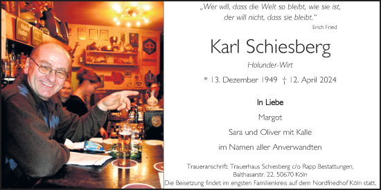 Anzeige von Karl Schiesberg von Kölner Stadt-Anzeiger / Kölnische Rundschau / Express