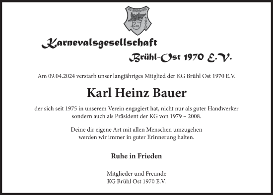 Anzeige von Karl Heinz Bauer von  Schlossbote/Werbekurier 